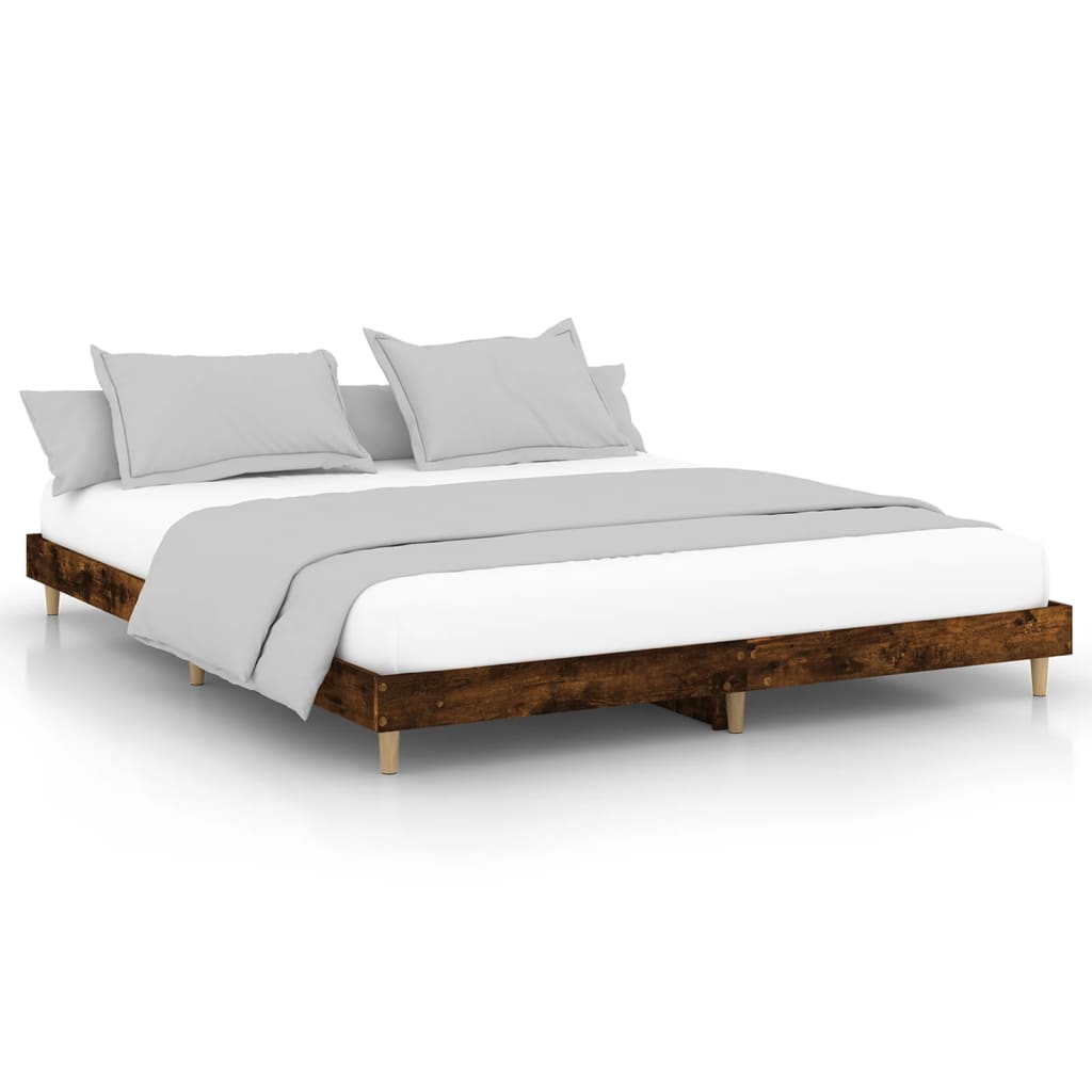 Smoked Oak Bed Frame 200x200 cm - Engineered Wood