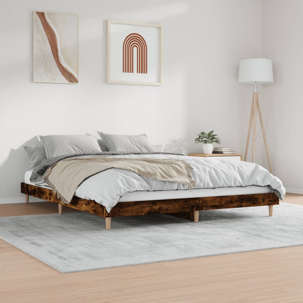 Smoked Oak Bed Frame 200x200 cm - Engineered Wood