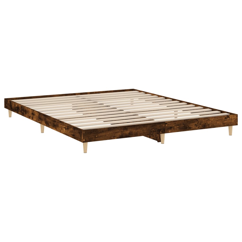 Smoked Oak Bed Frame 200x200 cm - Engineered Wood