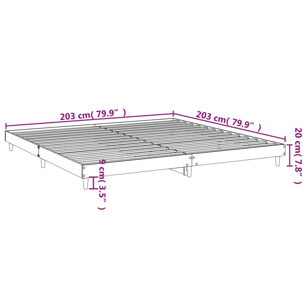 Smoked Oak Bed Frame 200x200 cm - Engineered Wood