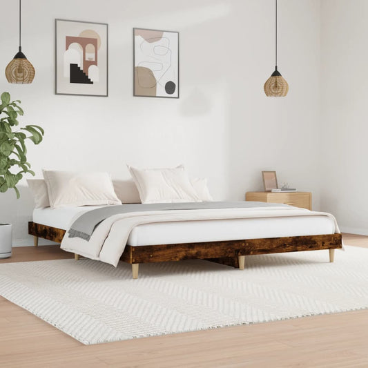 Smoked Oak Bed Frame 200x200 cm - Engineered Wood
