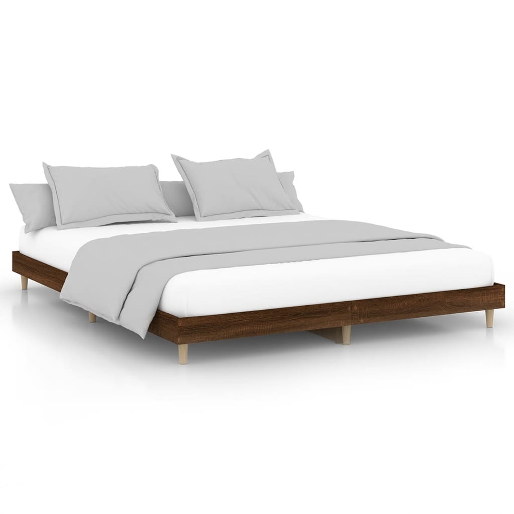 Brown Oak 200x200 cm Engineered Wood Bed Frame - No Mattress