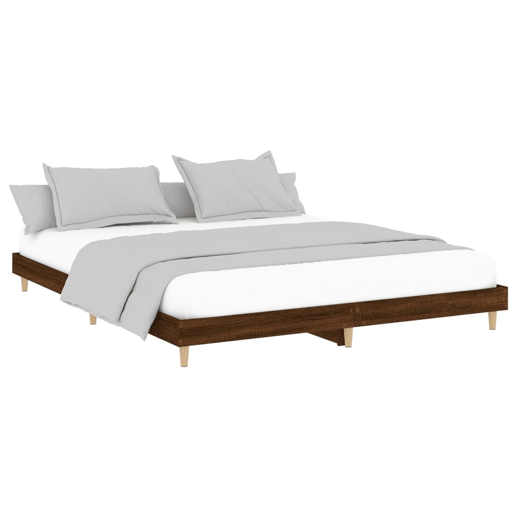 Brown Oak 200x200 cm Engineered Wood Bed Frame - No Mattress