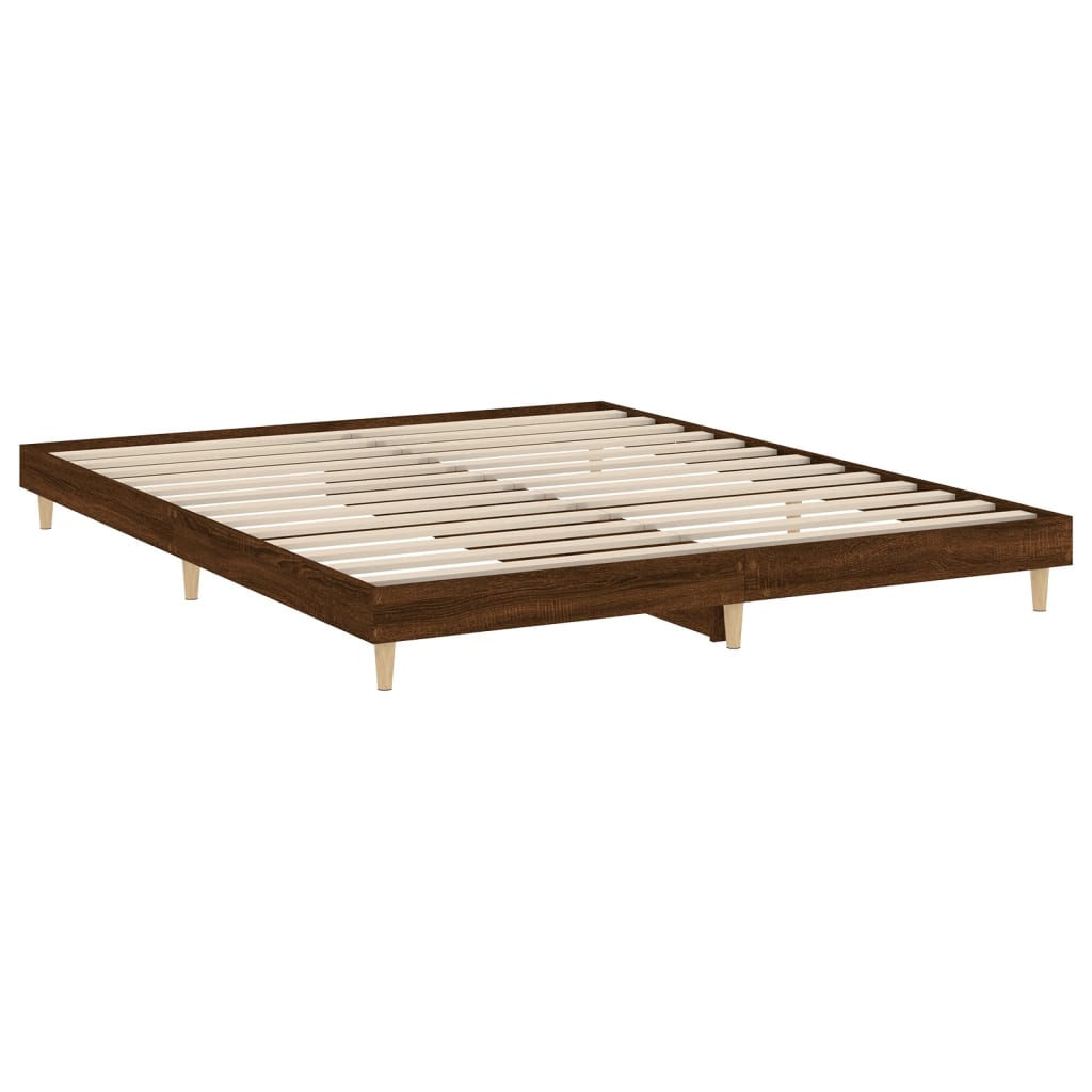 Brown Oak 200x200 cm Engineered Wood Bed Frame - No Mattress