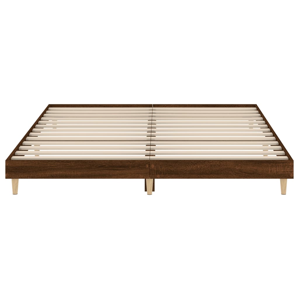 Brown Oak 200x200 cm Engineered Wood Bed Frame - No Mattress