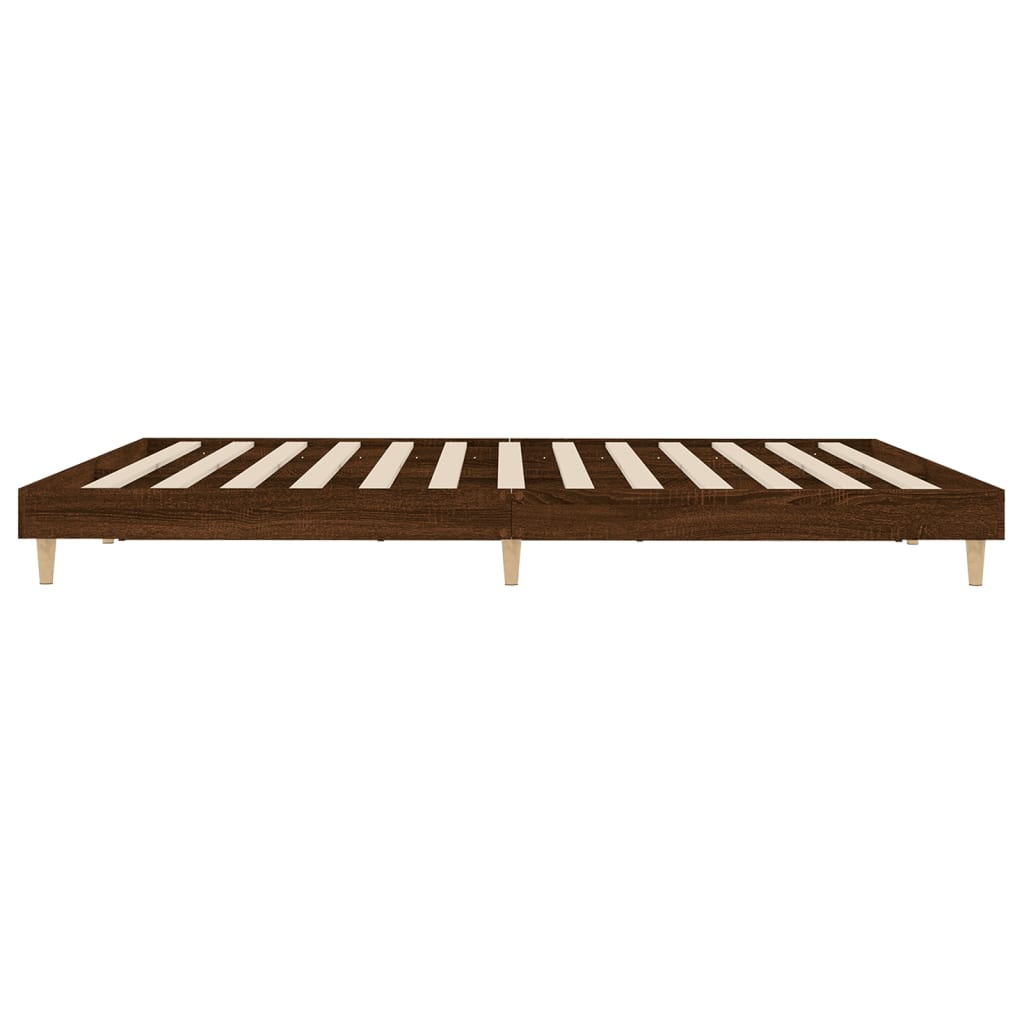 Brown Oak 200x200 cm Engineered Wood Bed Frame - No Mattress