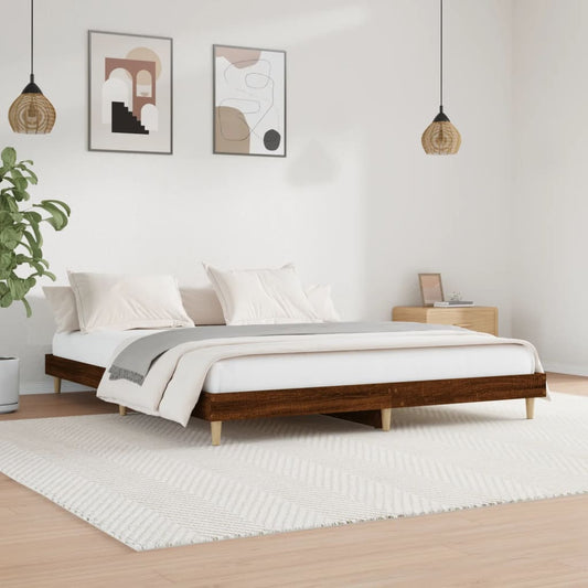 Brown Oak 200x200 cm Engineered Wood Bed Frame - No Mattress