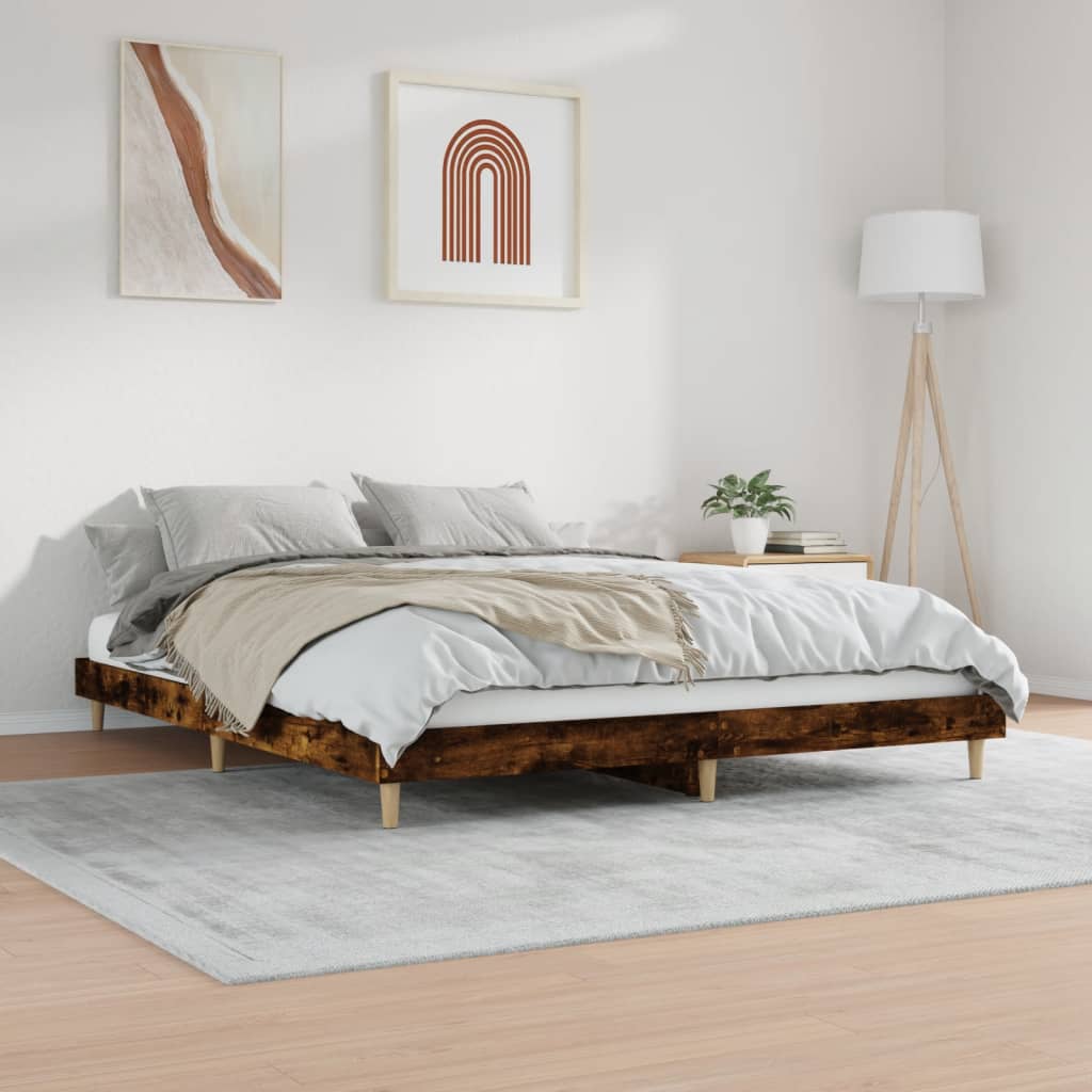 Smoked Oak Bed Frame 140x200cm, Engineered Wood - No Mattress