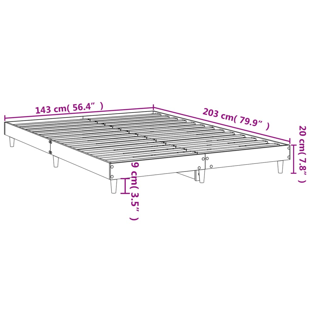 Smoked Oak Bed Frame 140x200cm, Engineered Wood - No Mattress