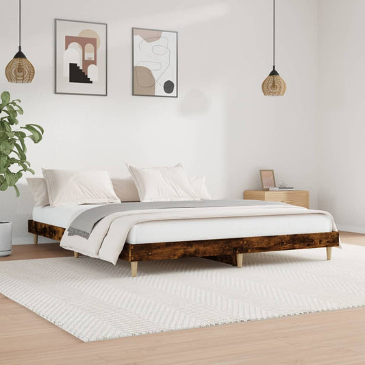 Smoked Oak Bed Frame 140x200cm, Engineered Wood - No Mattress