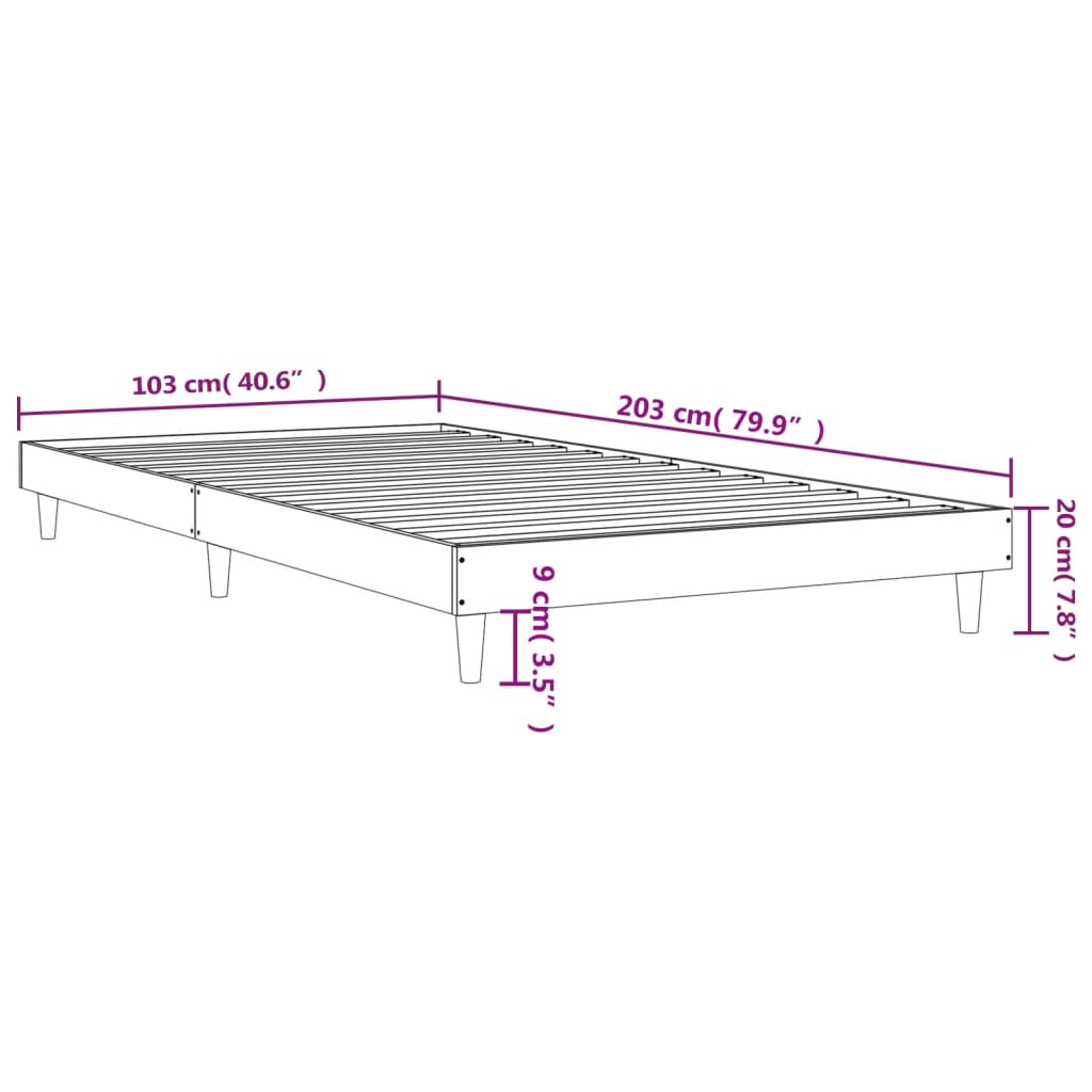 Smoked Oak Bed Frame 100x200 cm, Engineered Wood (No Mattress)