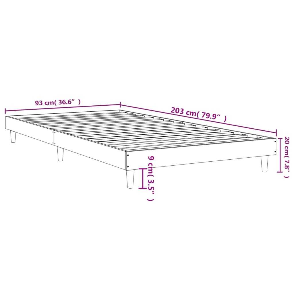 Smoked Oak 90x200 cm Bed Frame | Engineered Wood (No Mattress)