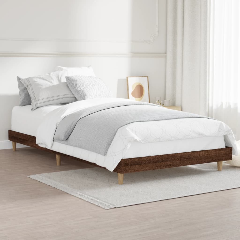Brown Oak Engineered Wood Bed Frame 90x200 cm - No Mattress Included