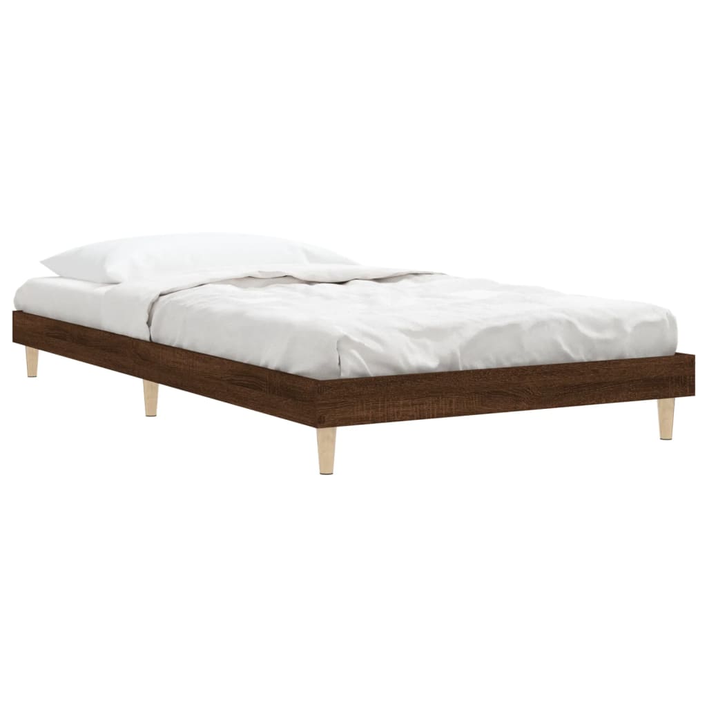 Brown Oak Engineered Wood Bed Frame 90x200 cm - No Mattress Included