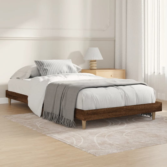 Brown Oak Engineered Wood Bed Frame 90x200 cm - No Mattress Included