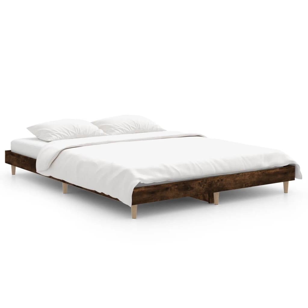 Smoked Oak Double Bed Frame 135x190 cm - No Mattress Included