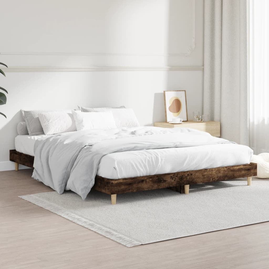 Smoked Oak Double Bed Frame 135x190 cm - No Mattress Included