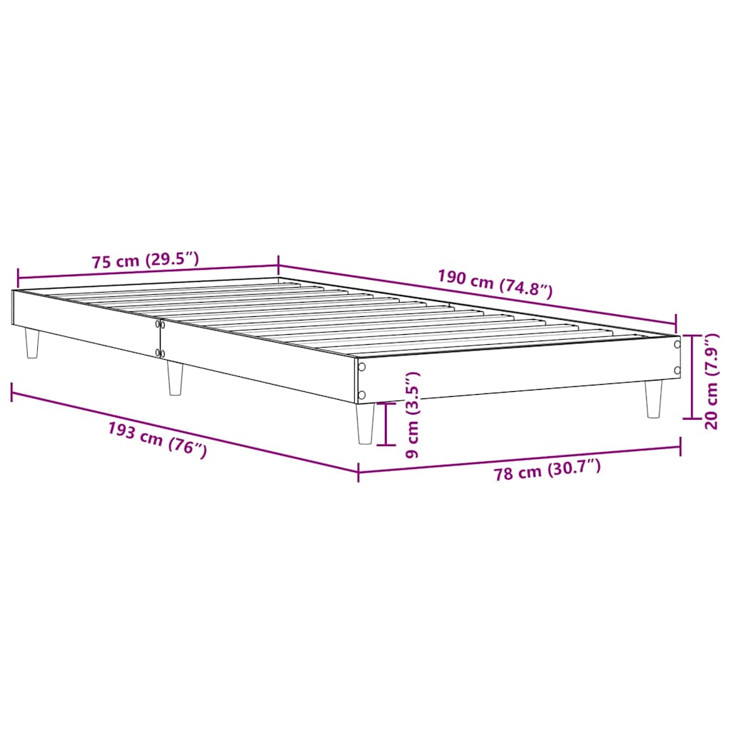 Sonoma Oak Small Single Bed Frame 75x190 cm - Engineered Wood