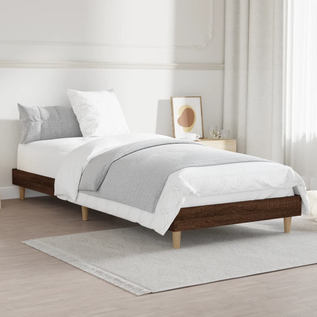 Small Single Brown Oak Bed Frame 75x190 cm - Engineered Wood