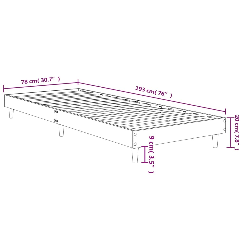 Small Single Brown Oak Bed Frame 75x190 cm - Engineered Wood