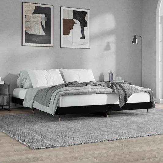 Black Engineered Wood Bed Frame 200x200 cm - No Mattress Included
