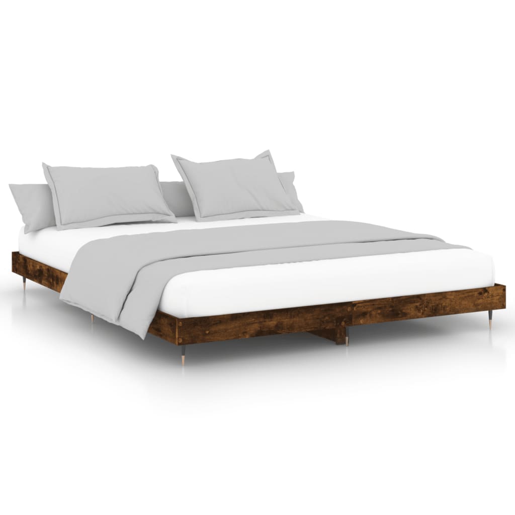 Smoked Oak Bed Frame 200x200 cm - Engineered Wood, No Mattress
