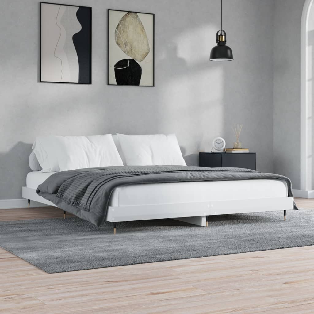 High Gloss White Super King Bed Frame 180x200 cm - Modern Design