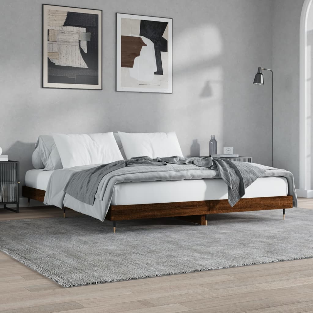 Brown Oak Bed Frame 120x200 cm - Engineered Wood, No Mattress Included