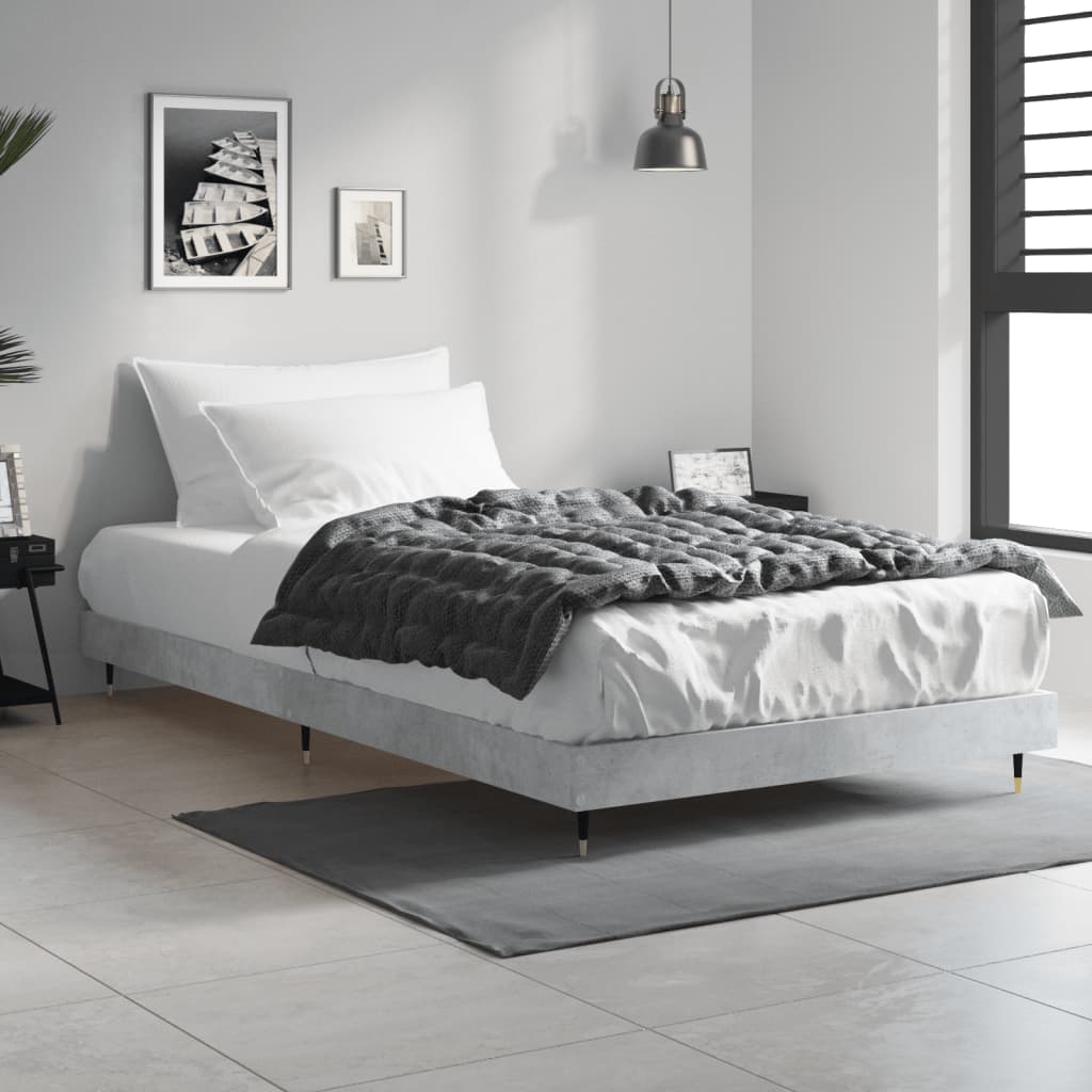 Concrete Grey Bed Frame 100x200 cm - Sturdy Steel Design