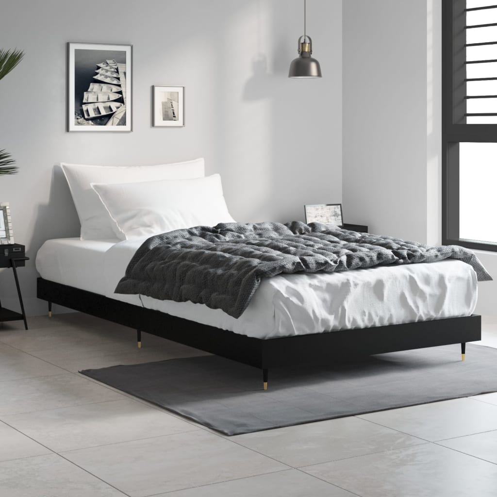 Black Engineered Wood Bed Frame 90x200 cm - No Mattress Included