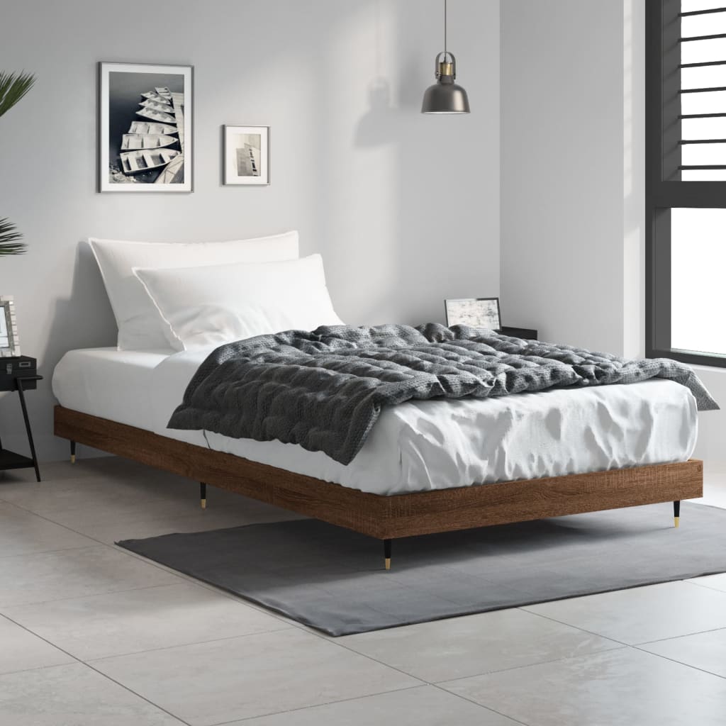Brown Oak Engineered Wood Bed Frame 90x200 cm - No Mattress Included