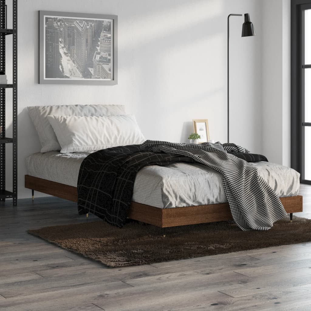 Brown Oak Engineered Wood Bed Frame 90x200 cm - No Mattress Included