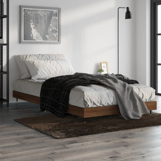 Brown Oak Engineered Wood Bed Frame 90x200 cm - No Mattress Included