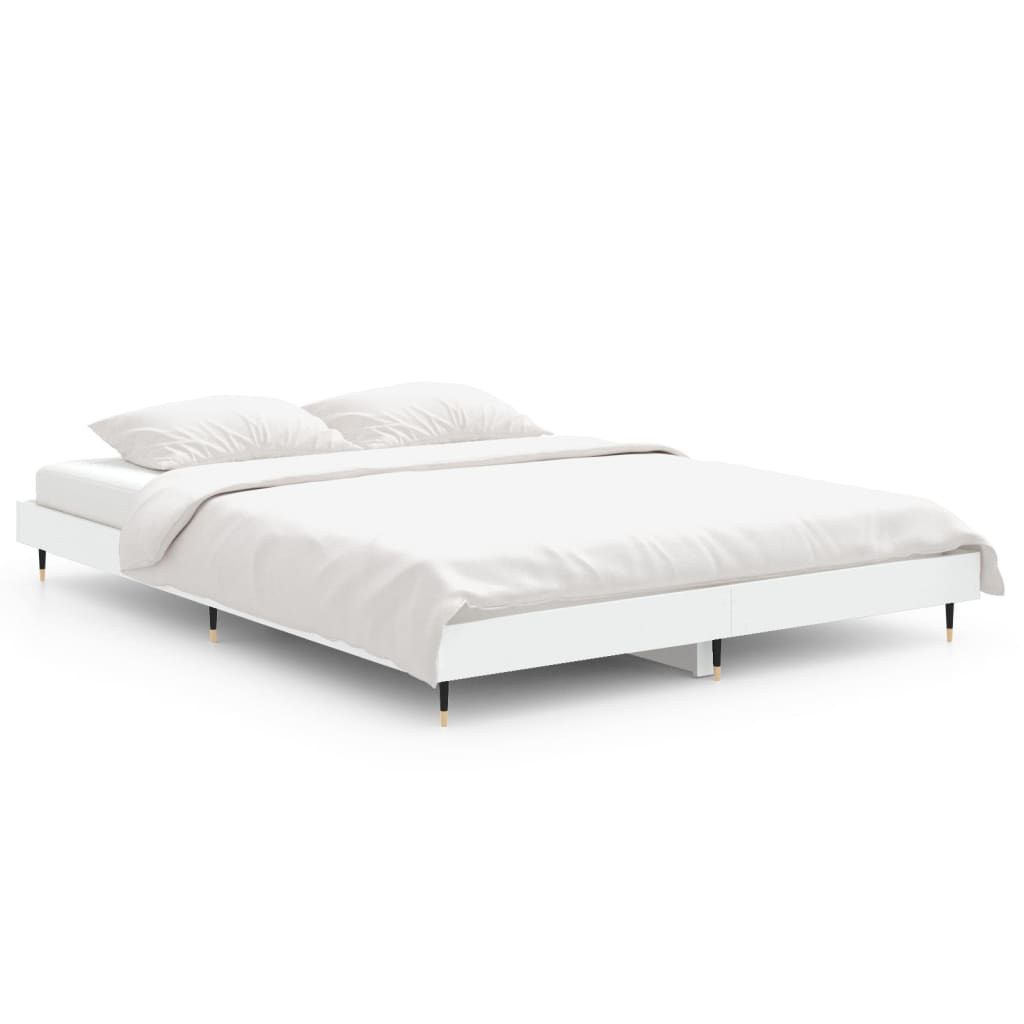 White Engineered Wood Double Bed Frame 135x190 cm - No Mattress
