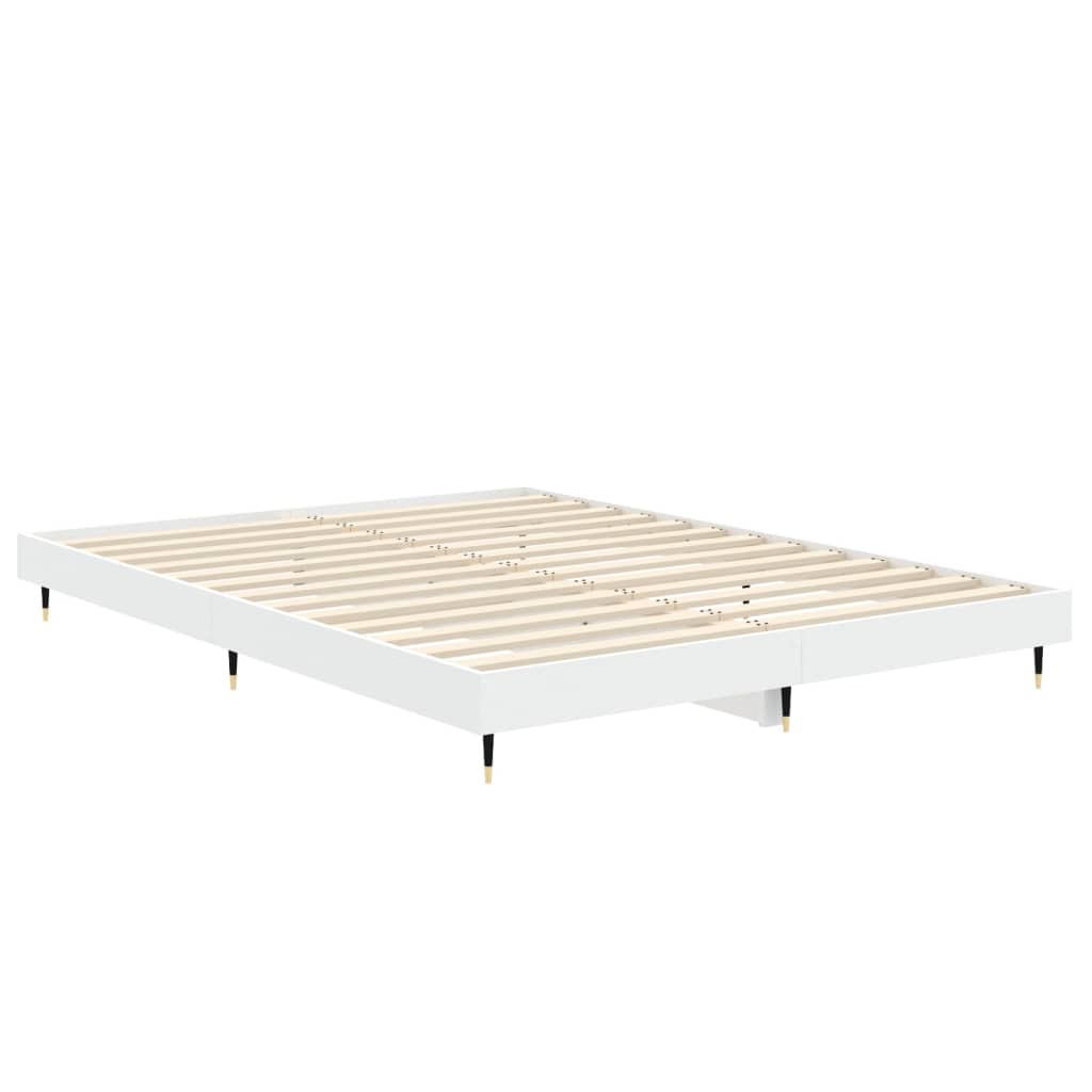White Engineered Wood Double Bed Frame 135x190 cm - No Mattress