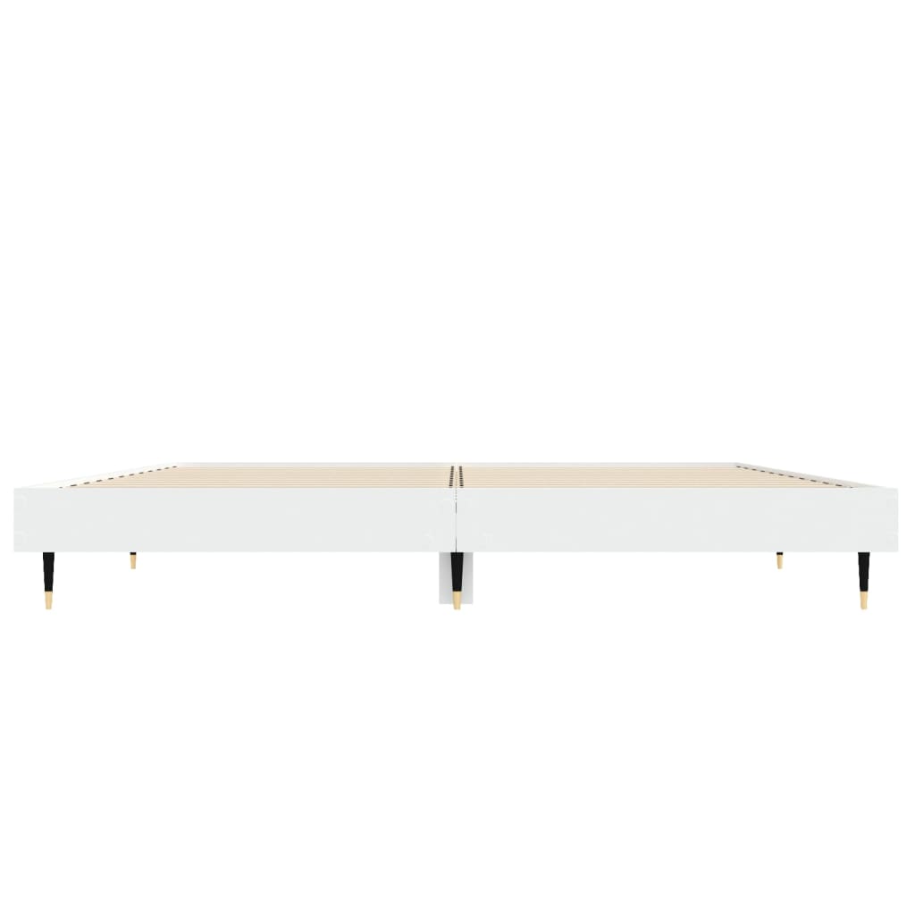White Engineered Wood Double Bed Frame 135x190 cm - No Mattress