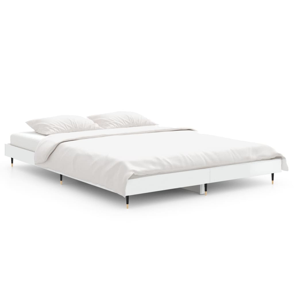 High Gloss White Double Bed Frame 135x190 cm, Modern Design