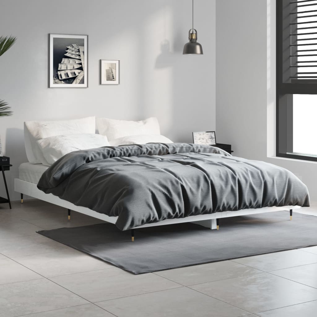 High Gloss White Double Bed Frame 135x190 cm, Modern Design
