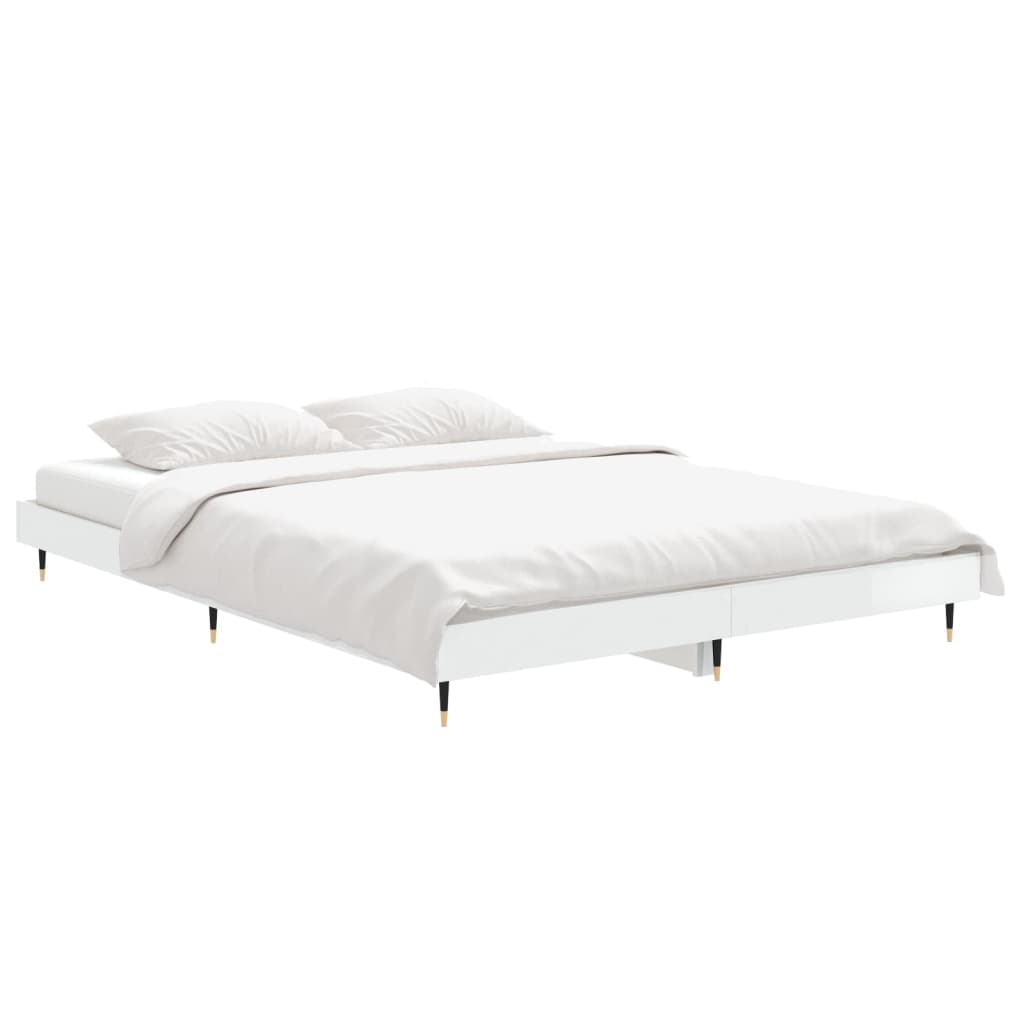 High Gloss White Double Bed Frame 135x190 cm, Modern Design