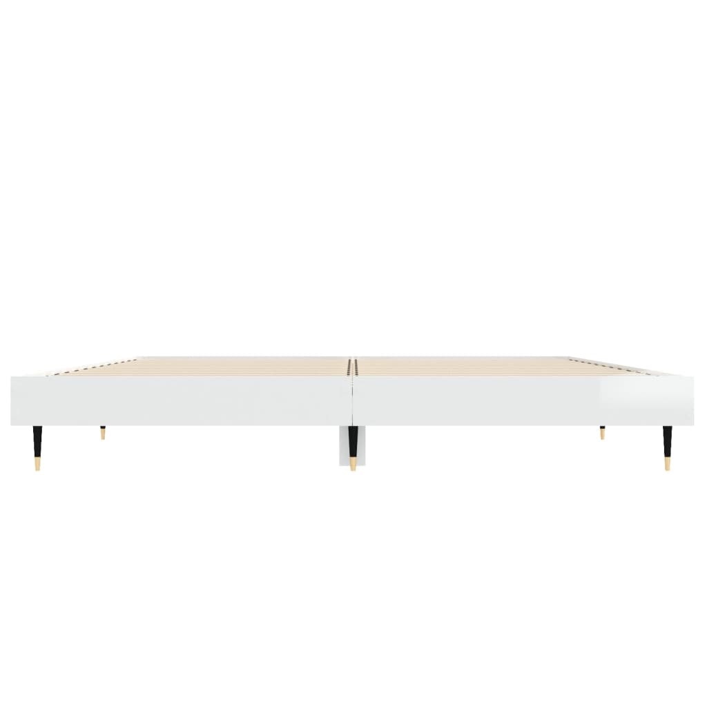 High Gloss White Double Bed Frame 135x190 cm, Modern Design
