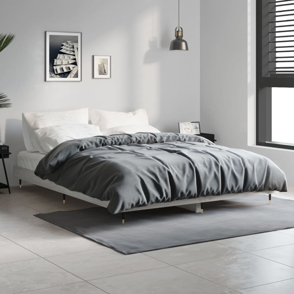 Grey Sonoma Double Bed Frame 135x190 cm - Engineered Wood Design