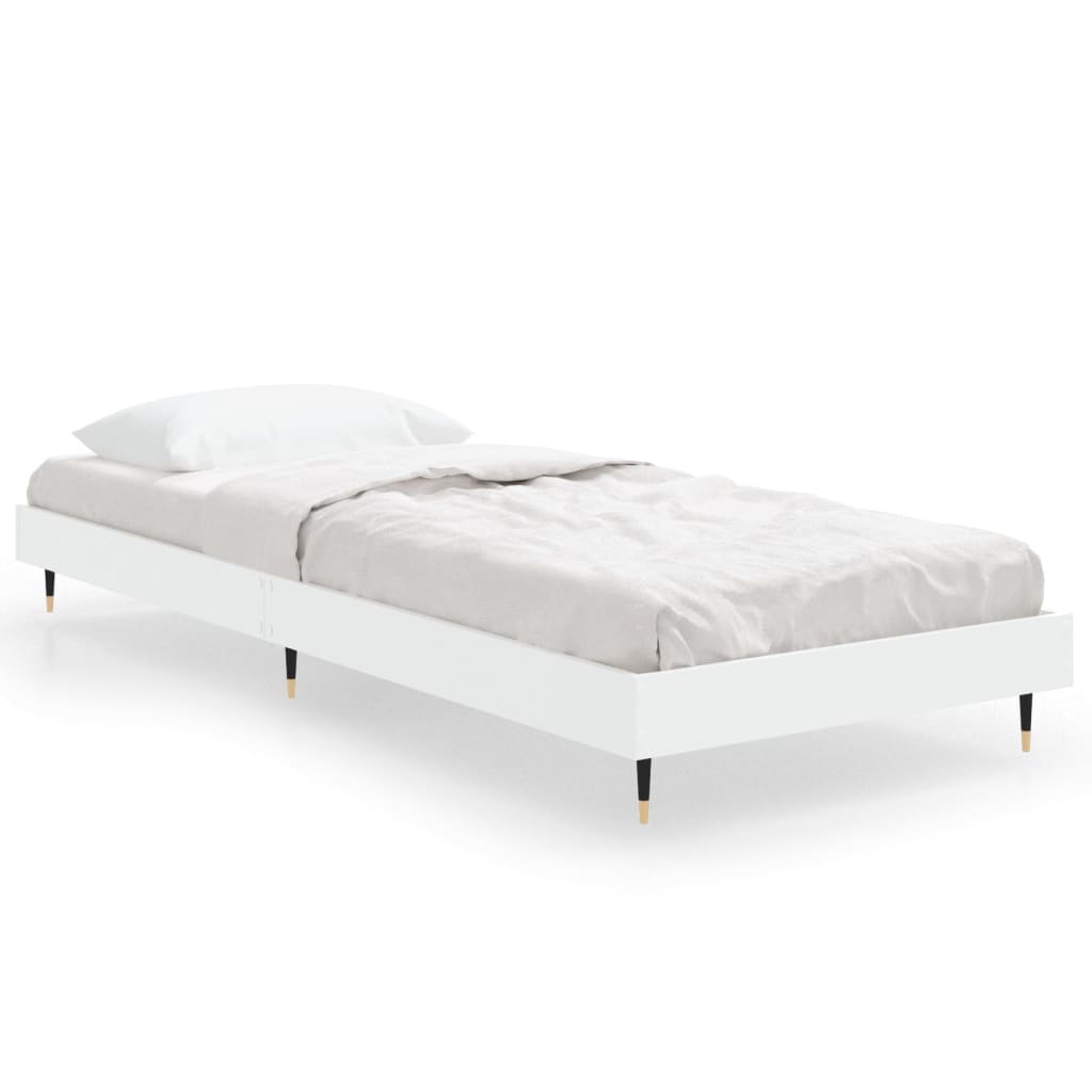 Small Single Bed Frame 75x190 cm White Engineered Wood