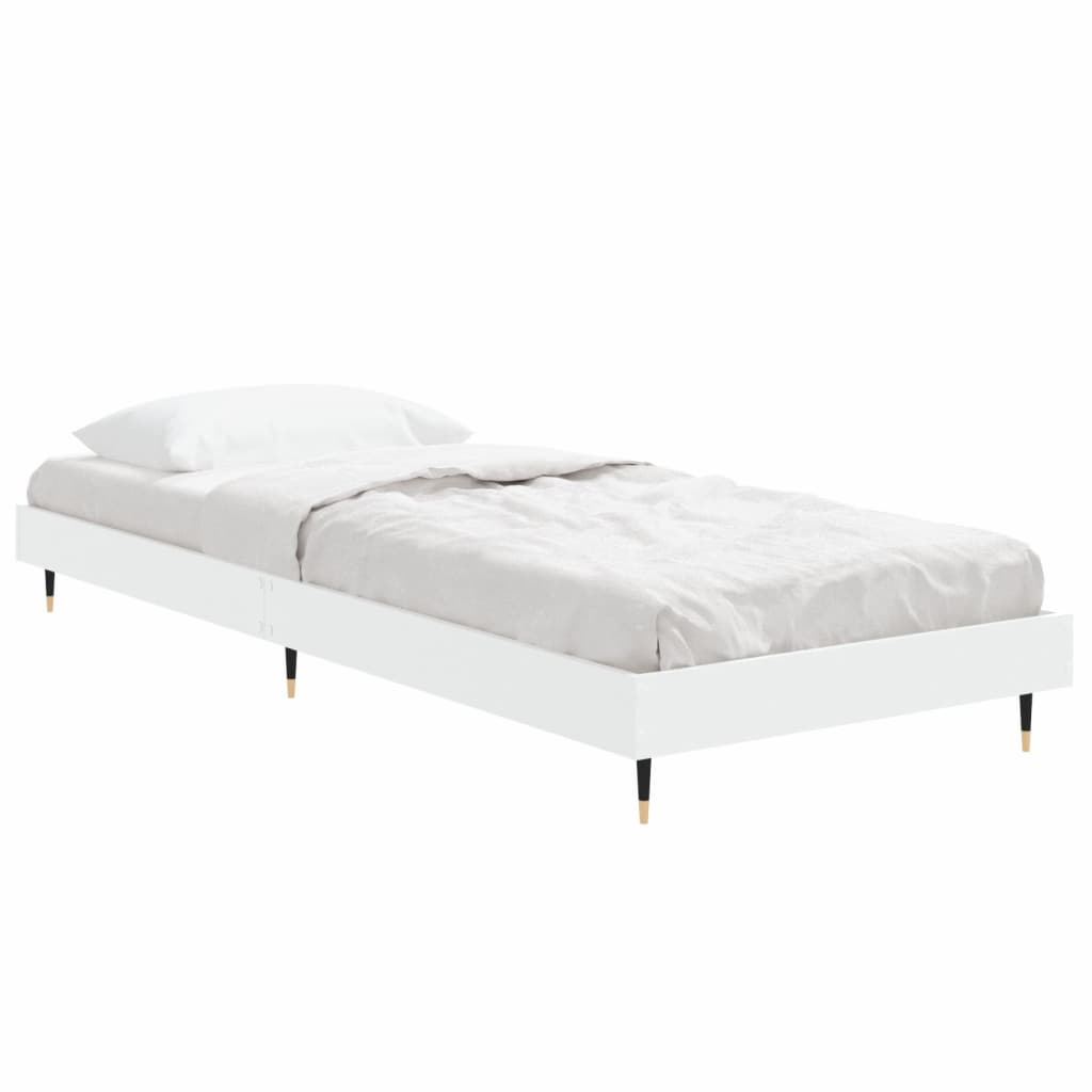 Small Single Bed Frame 75x190 cm White Engineered Wood