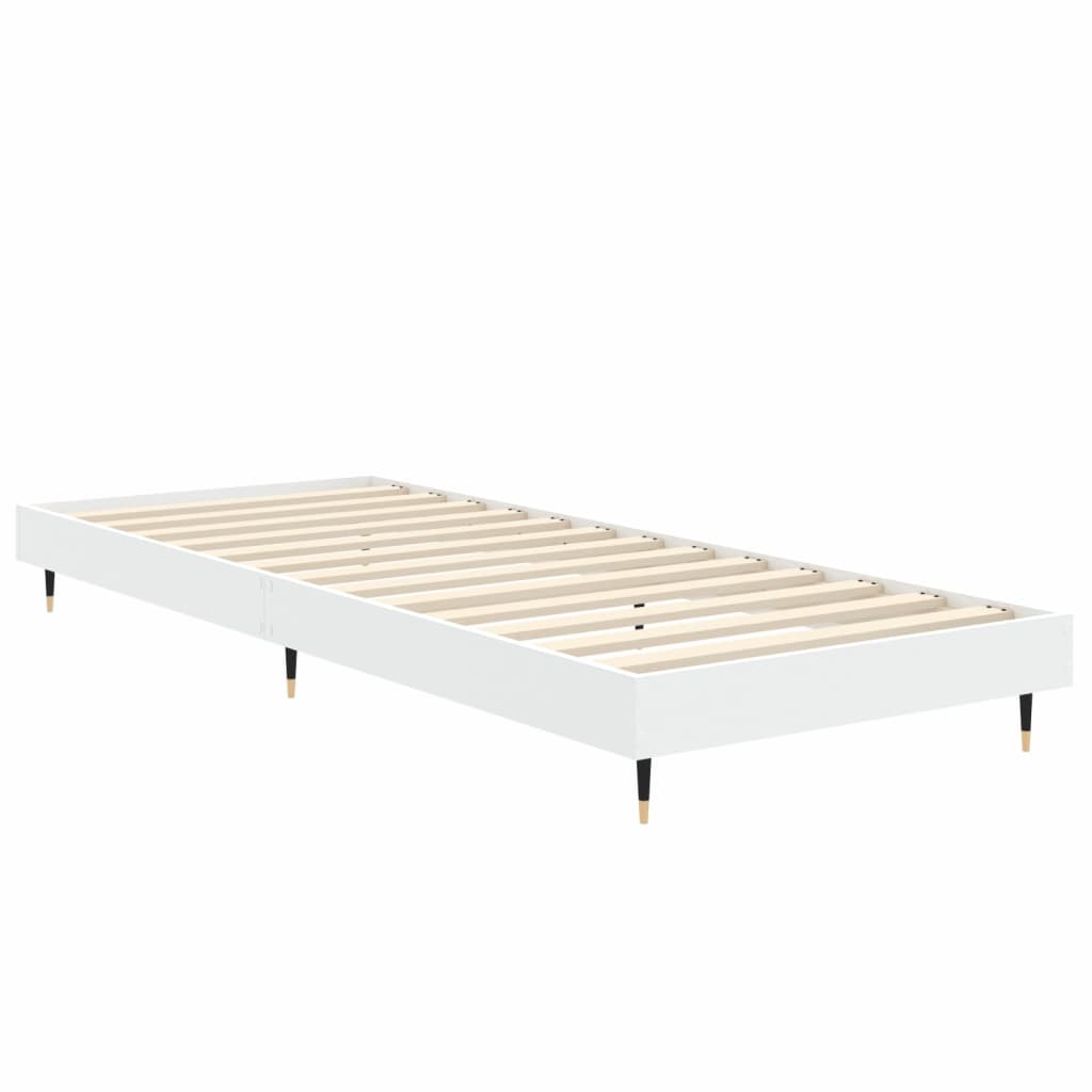 Small Single Bed Frame 75x190 cm White Engineered Wood