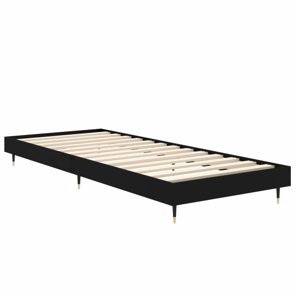 Black Engineered Wood Bed Frame, 75x190cm, Small Single, No Mattress