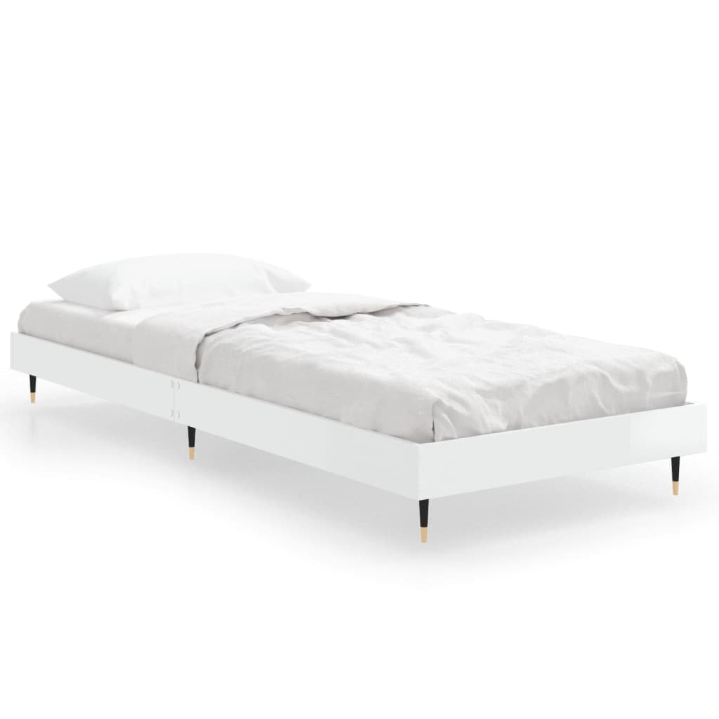 High Gloss White Small Single Bed Frame 75x190 cm - No Mattress