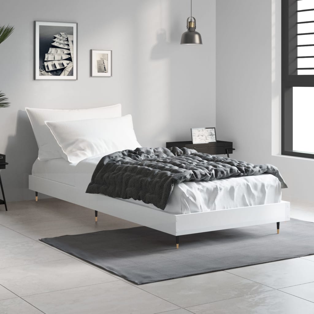 High Gloss White Small Single Bed Frame 75x190 cm - No Mattress