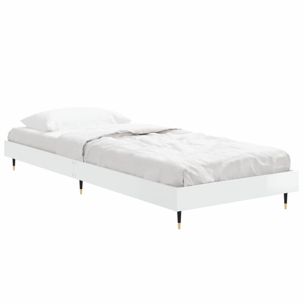 High Gloss White Small Single Bed Frame 75x190 cm - No Mattress
