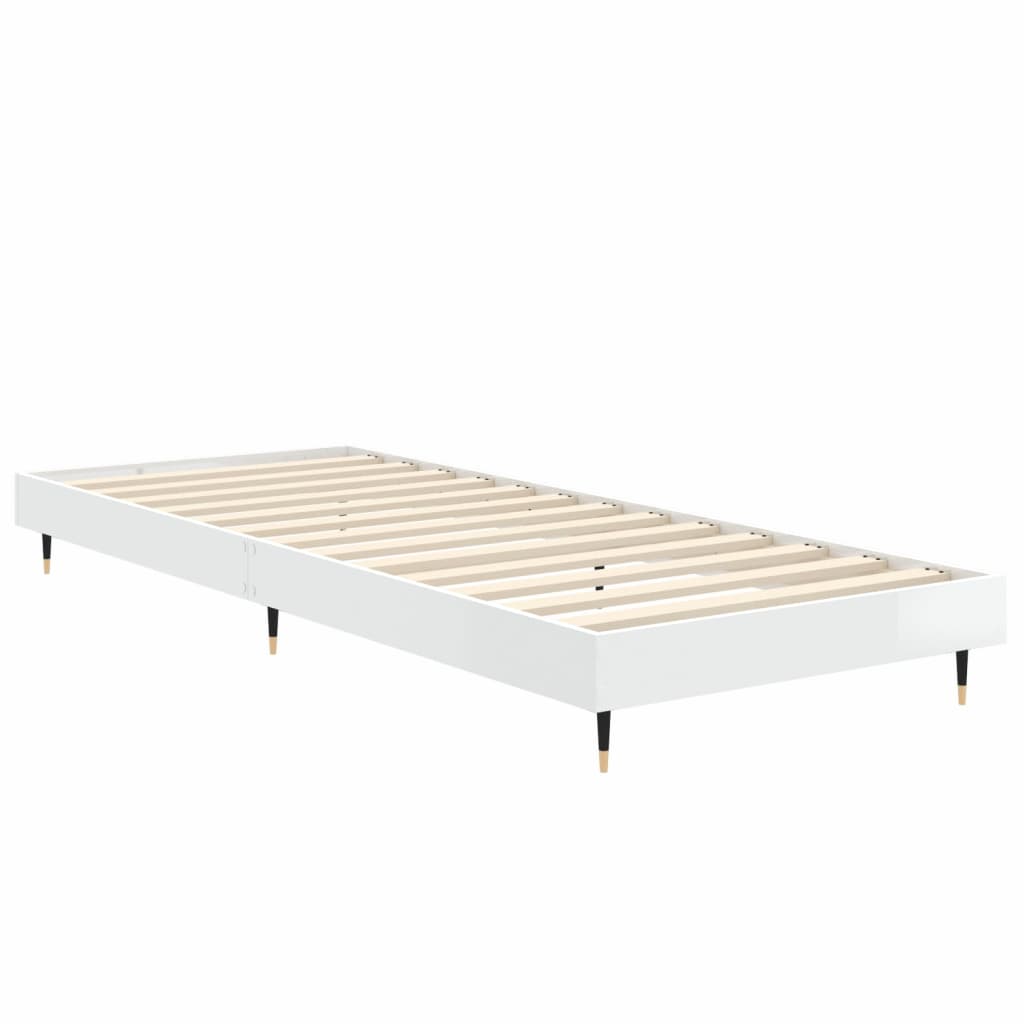 High Gloss White Small Single Bed Frame 75x190 cm - No Mattress