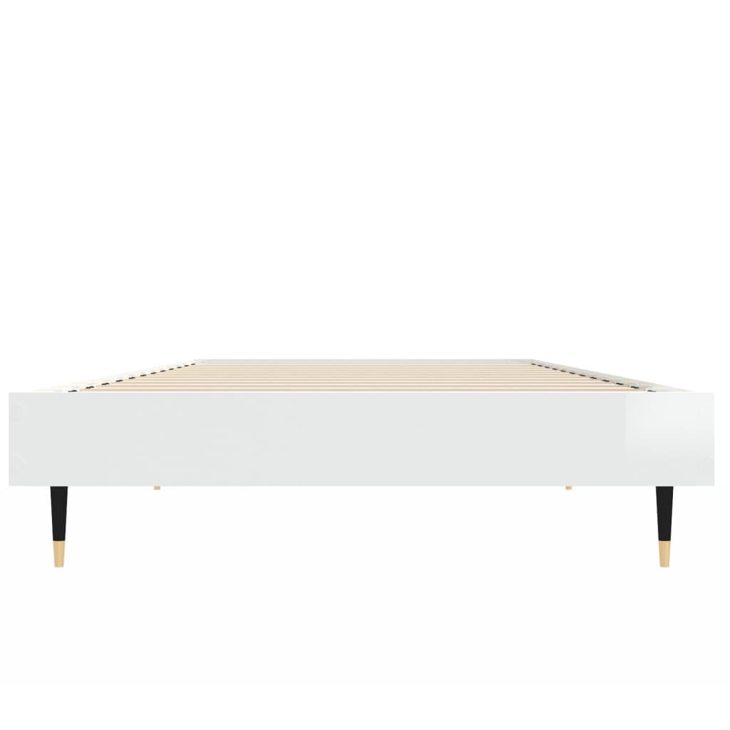 High Gloss White Small Single Bed Frame 75x190 cm - No Mattress